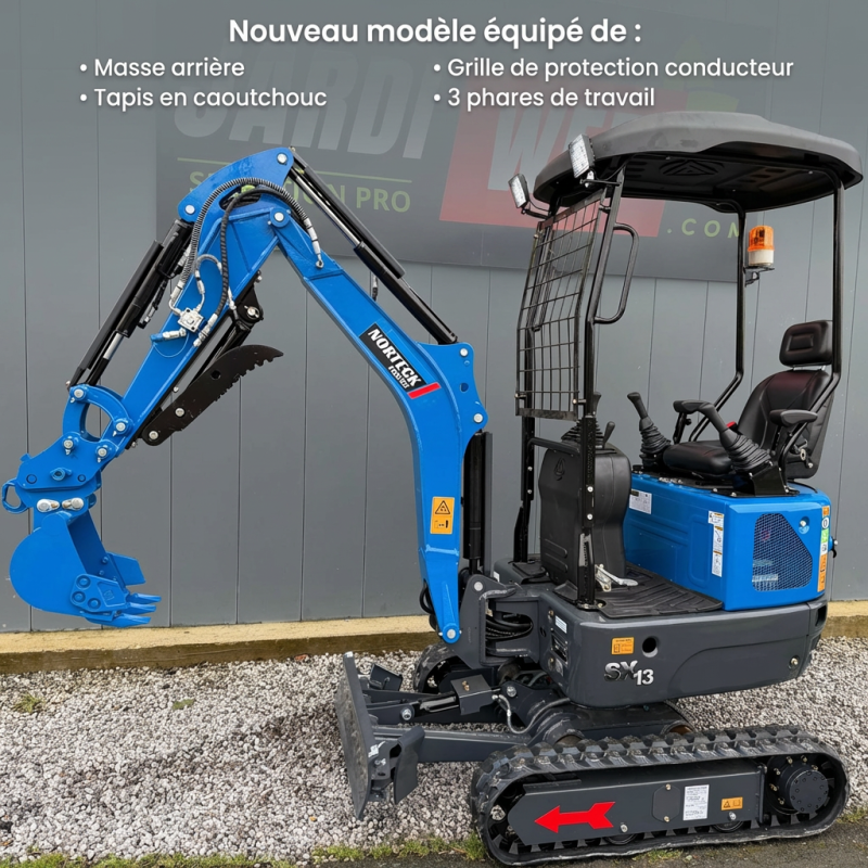Mini-Pelle NORTECK SX13 - 1T2 Kubota 3 Godets + Pouce Hydraulique + Voie Variable
