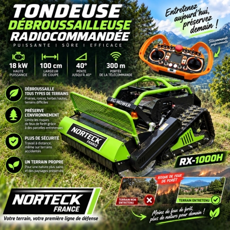 Tondeuse Débroussailleuse Radiocommandée – 18 kW – Coupe 100 cm – Pente 40° – Portée 300 m
